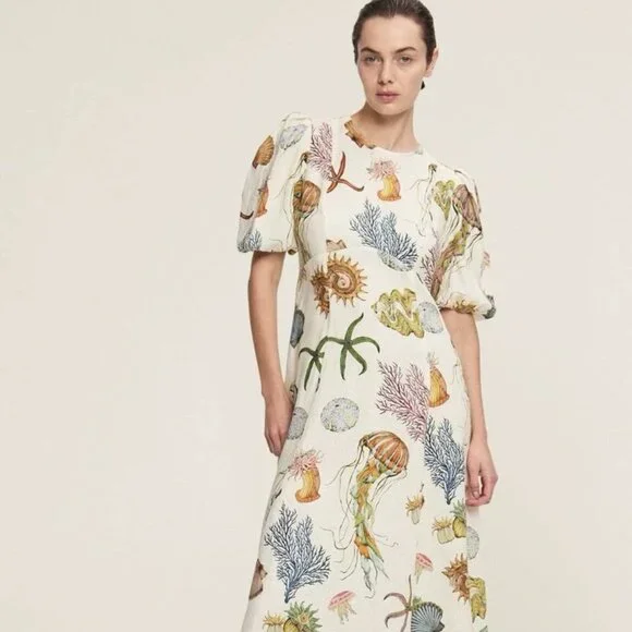 ALÉMAIS Sea Short-Sleeve Linen Midi Dress - Picture 1 of 16